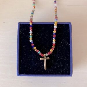 NWOT Altar d’state multicolor shiny beaded cross pendant necklace